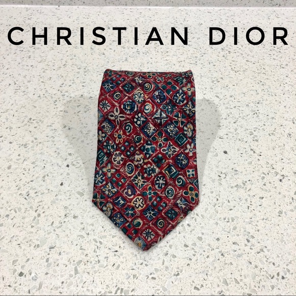 Dior Other - Christian Dior Vibrant Red Floral Silk Tie EUC